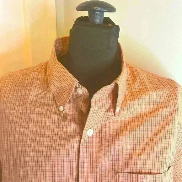Van Heuson Men’s L No Iron Short Sleeve Orange Plaid Button Down - Picture 3 of 9